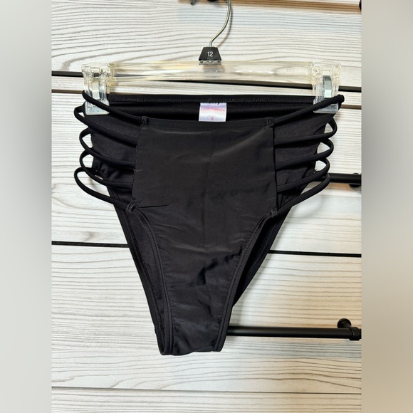 Black High Waited Strappy Bikini Bottoms size small - Picture 1 of 3